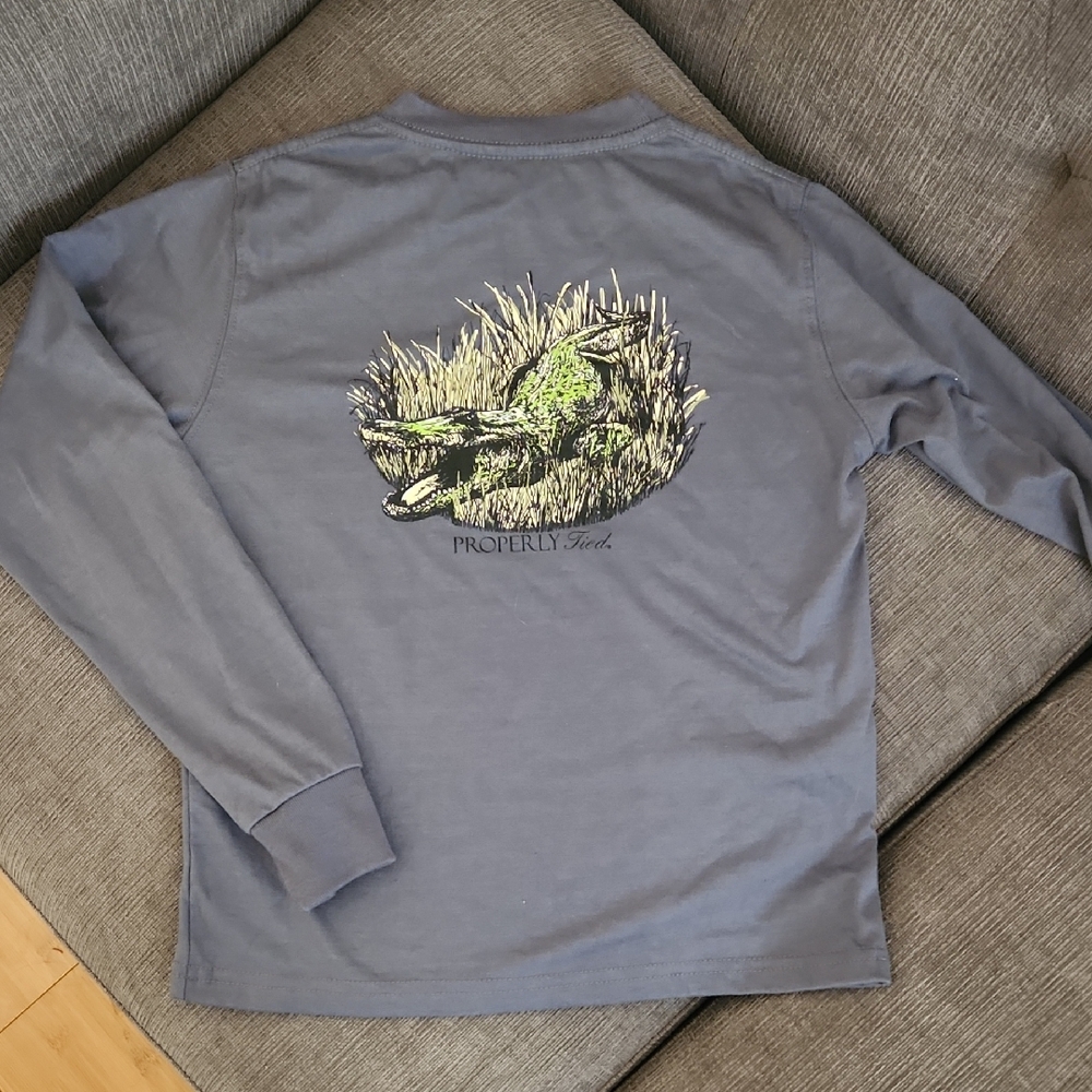 Properly Tied Boys Size 6 Slate Blue Long Sleeve Shirt Alligator Crocodile Pima
